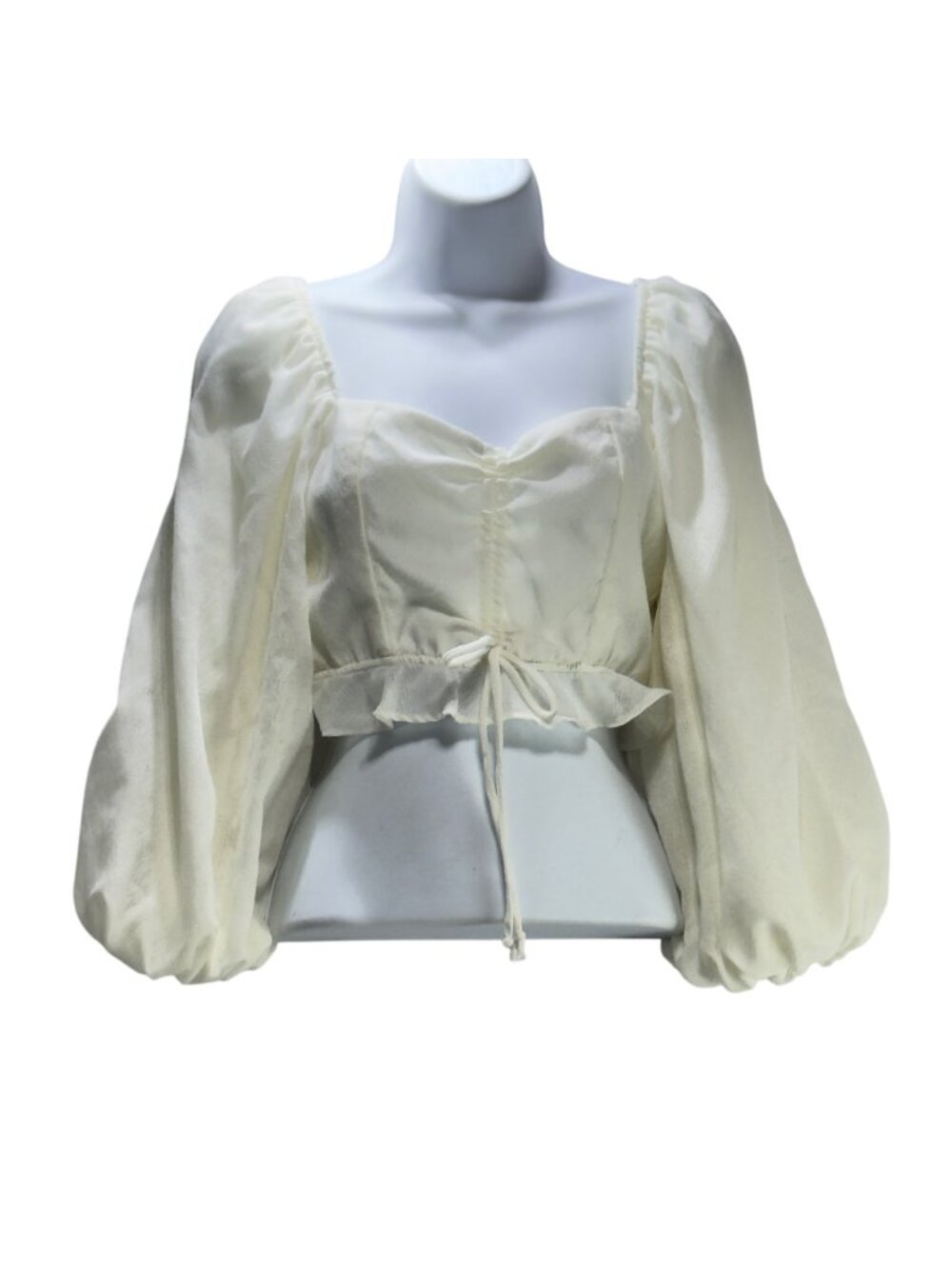 Show Me Your Mumu Women's Romantic Renaissance Ivory Puff Sleeve Crop Top Size S - Picture 7 of 10